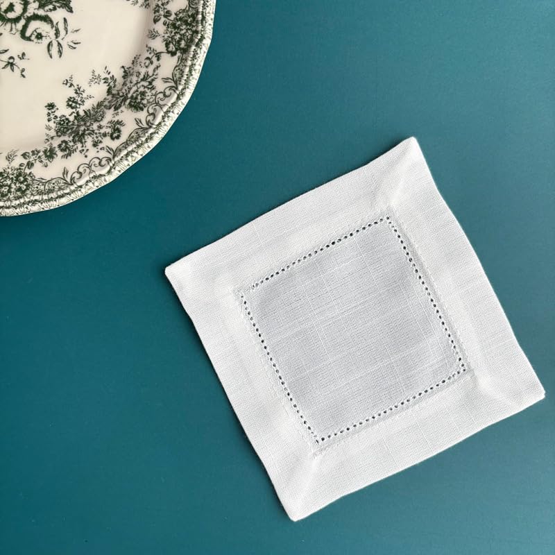 12-Pack Linen Cocktail Napkins 6x6 Inch Washable Cloth for Weddings & Parties