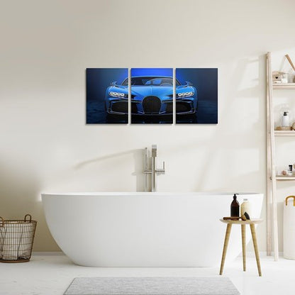 Feelyou Blue Race Car Canvas Wall Art - 3 Piece Set for Home Decor | 12"x16" Extreme Sports Artwork