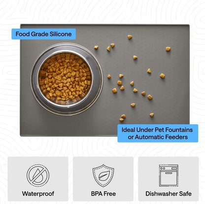 GORILLA GRIP Waterproof Silicone Pet Feeding Mat - 100% BPA Free, Spill Containment, 18.5x11.5 Gray