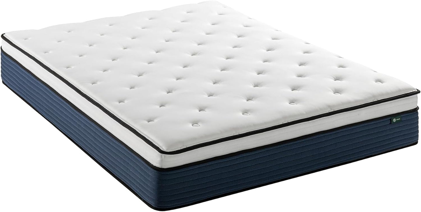 ZINUS 12 Inch Comfort Support Hybrid Mattress - Queen Size, Medium Plush, Fiberglass Free, Motion Isolation