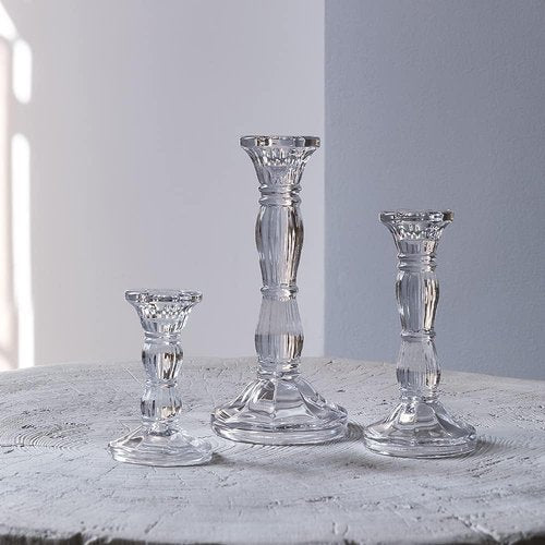 Clear Crystal Candle Stick Holders by [Brand Name] - 3 Pack for Taper Candles | Perfect for Weddings & Parties
