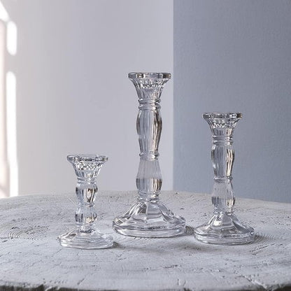 Clear Crystal Candle Stick Holders by [Brand Name] - 3 Pack for Taper Candles | Perfect for Weddings & Parties