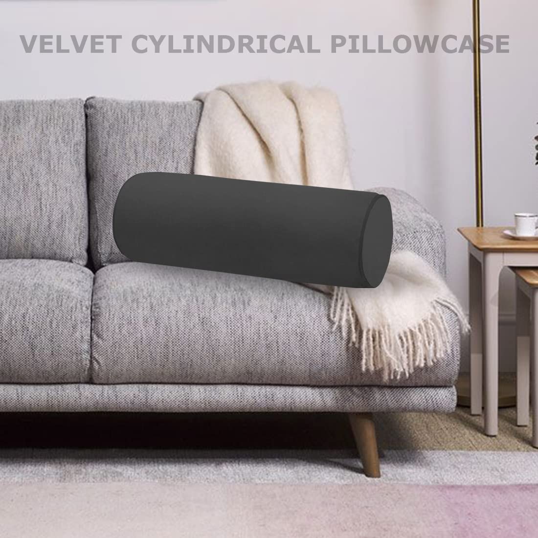 Neck Roll Pillowcases Velvet Cylindrical Pillow Covers 16"x6" with Hidden Zipper for House Home Decor Neck Roll Pillow Cervical Neck Roll Memory Pillow Cylinder Round Cushion (Black, 16x6)