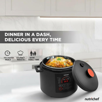 NutriChef Electric Pressure Cooker - 6 Quart Capacity | 9-in-1 Digital Multi-Cooker | Adjustable Time & Temperature | Black Finish