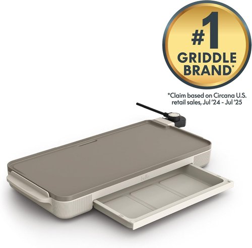 Bella Electric Griddle - 10" x 20" with Warming Tray & Nonstick Ceramic Coating | 1500 Watt, Oatmilk