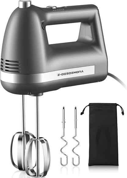 Skiennix Electric Hand Mixer - Powerful Handheld Mixer with 304 Beaters & Dough Hook | Turbo Function, Grey