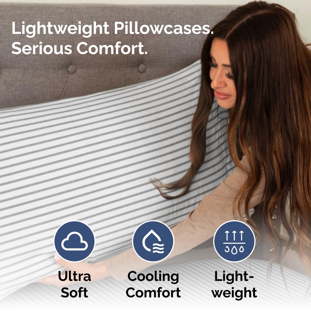Queen Pillow Cases Set of 4 - Ultra Soft Hotel Quality Pillowcase Covers - Comfy, Cozy & Wrinkle Free - Shrinkage and Fade Resistant - Machine Washable Pillow Protectors - 4 Piece Set - Grey Stripes 2