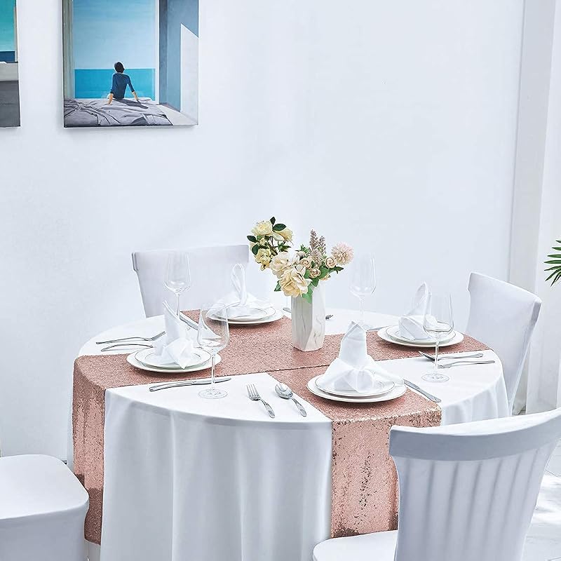 Rose Gold 12x72 Inch Sequin Table Runner - 6 Pack (Variation: Rose Gold+6 pcs-12"x72")