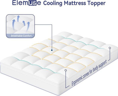 ELEMUSE Queen Mattress Topper - Extra Thick Plush Pillowtop for Back Pain Relief | Deep Pocket Design