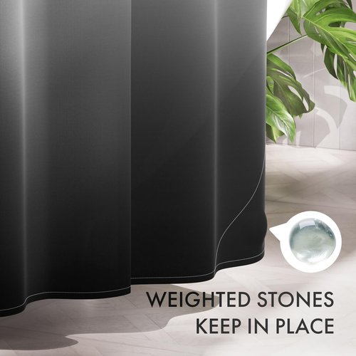 AmazerBath Shower Curtain, Cloth Ombre Black Shower Curtain Set with 12 Hooks, Washable Fabric Black and White Shower Curtain, Rustic Farmhouse Bathroom Shower Curtain, 72x72 Inches