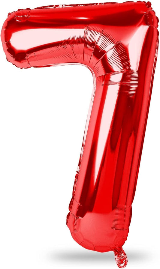 Skiennix 40-Inch Red Number 7 Balloon - Large Self-Inflating Foil Birthday Decoration for Parties