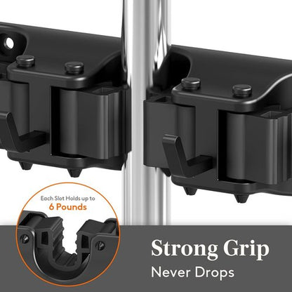 Lifewit Mop And Broom Holder - Anti-Slip Wall Mount Organizer With 5 Slots & 6 Hooks - Black