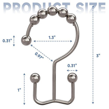 Titanker Shower Curtain Hooks Rings, Rust Resistant Metal Double Glide Shower Hooks Rings for Bathroom Shower Rods Curtains, Set of 12 Hooks - Nickel