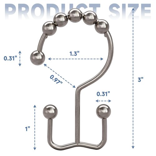 Titanker Shower Curtain Hooks Rings, Rust Resistant Metal Double Glide Shower Hooks Rings for Bathroom Shower Rods Curtains, Set of 24 Hooks - Nickel
