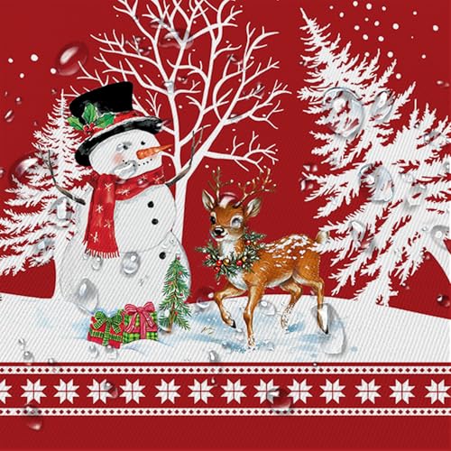 Christmas Tablecloth 60x102 Inch Red Elk Santa Snowman Waterproof Polyester