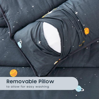 Wake In Cloud - Toddler Nap Mat with Pillow & Blanket | 100% Cotton, Galaxy Space Design for Kids 3+
