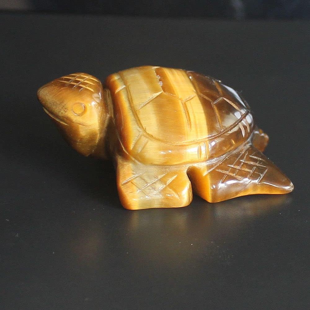 Skiennix Hand-Carved Gemstone Crystal Sea Turtle Figurine - 2'' AAA Golden Tiger Eye Home Decor