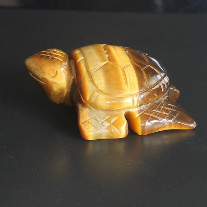 Skiennix Hand-Carved Gemstone Crystal Sea Turtle Figurine - 2'' AAA Golden Tiger Eye Home Decor