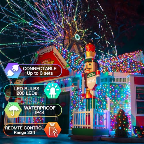 Multicolor LED Christmas Tree Lights 200 Bright Bulbs with Remote - 8 Modes