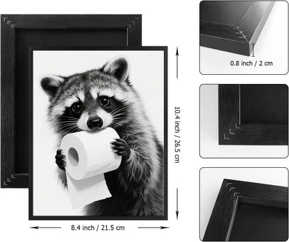 Pinetree Art Cute Raccoon Wall Decor - Framed Black and White Bathroom Art for Guest Restrooms
