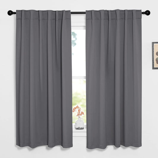 NICETOWN Blackout Curtains - Thermal Insulated Light-Reducing Draperies | 52" x 63", Grey, 2 Panels