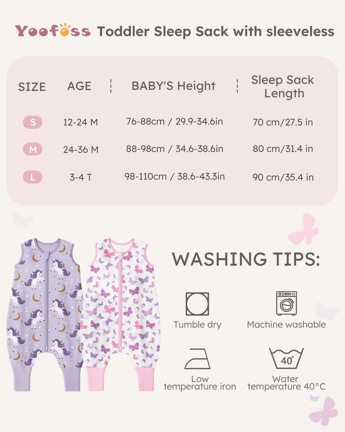 Yoofoss Toddler Sleep Sack - 100% Organic Cotton Wearable Blanket with Feet | 24-36 Months