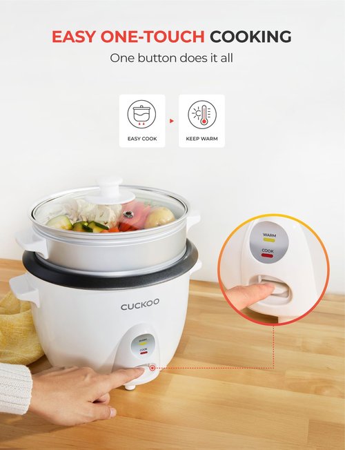 CUCKOO One Touch Rice Cooker - 12-Cup Capacity, Versatile Steamer & Soup Maker, White (CR-0601C)