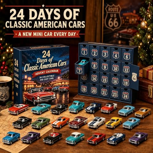 24 Days Classic American Car Advent Calendar - 3D PVC Collectible Set