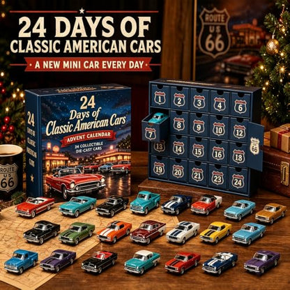 24 Days Classic American Car Advent Calendar - 3D PVC Collectible Set