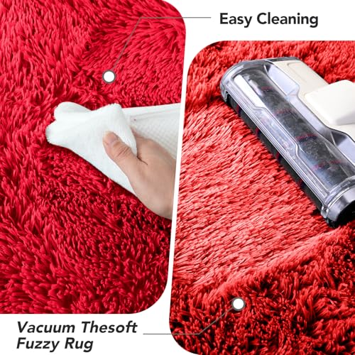 Red Fluffy Rug 4x6 ft Plush Non-Slip Bedroom Carpet - Cozy Shag Home Decor