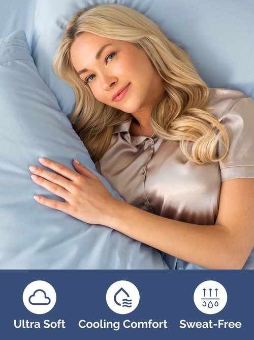 Extra Deep Split King Fitted Sheet - Hotel Luxury Single Fitted Sheet Only - Easily Fits 18 inch to 24 inch Mattress - Ultra Soft, Wrinkle Free with Extra Deep Pockets - Breathable & Comfy - Sky Blue