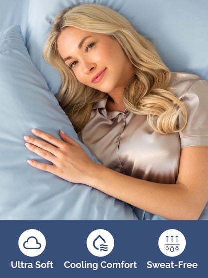 Extra Deep Split King Fitted Sheet - Hotel Luxury Single Fitted Sheet Only - Easily Fits 18 inch to 24 inch Mattress - Ultra Soft, Wrinkle Free with Extra Deep Pockets - Breathable & Comfy - Sky Blue