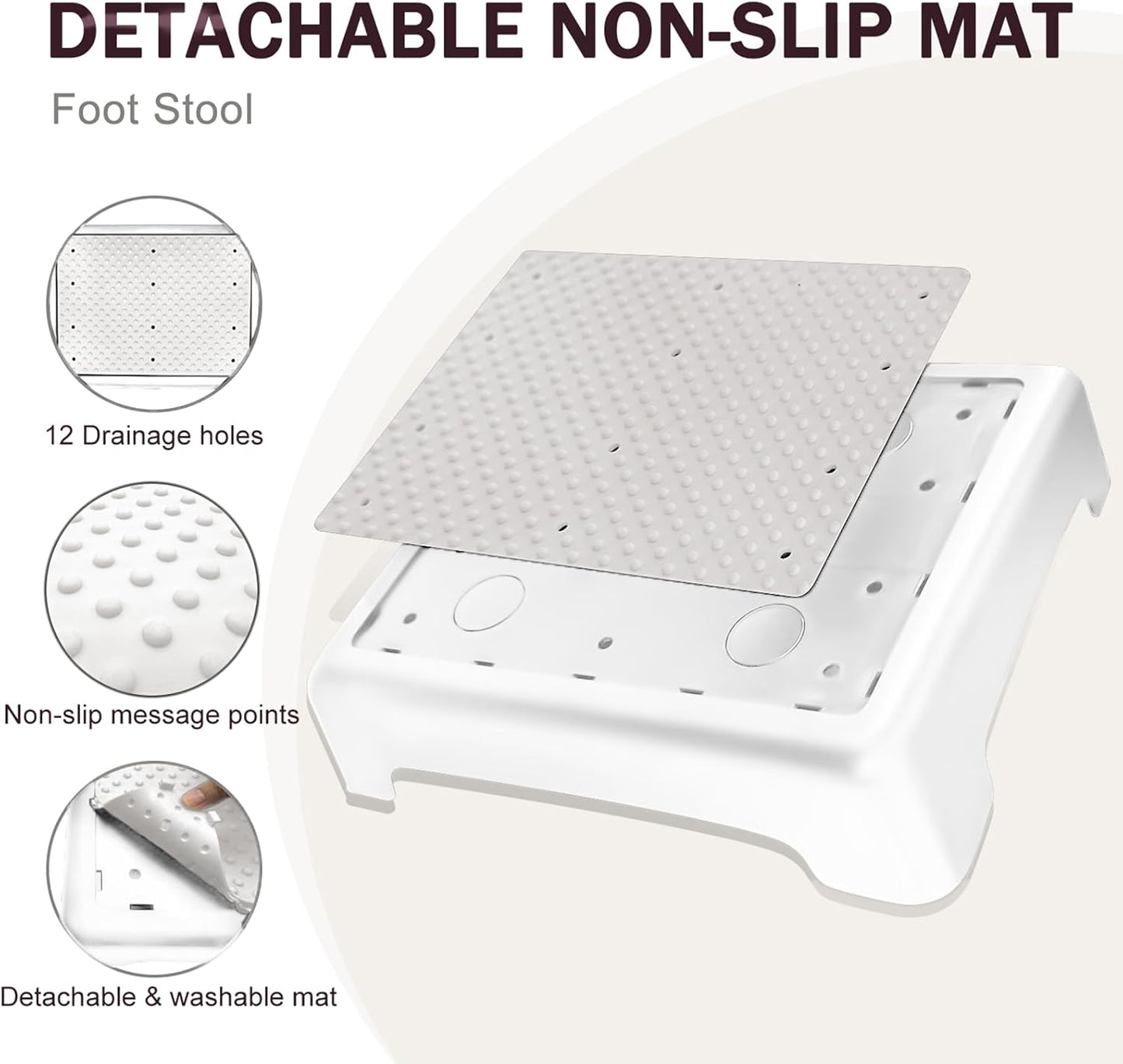 Skiennix Bed Step Stool - Comfortable TPE Soft Pad for Seniors | 600lb Heavy Duty Anti-Flip Design (White-Grey)
