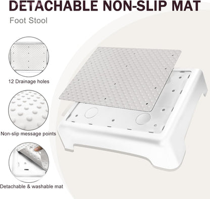 Skiennix Bed Step Stool - Comfortable TPE Soft Pad for Seniors | 600lb Heavy Duty Anti-Flip Design (White-Grey)