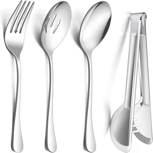 E-far Large Serving Utensils Set - 8-Piece Stainless Steel Serving Spoons, Fork & Tongs | Dishwasher Safe