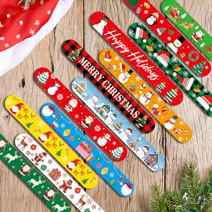 Christmas Slap Bracelets Set - 48pcs with Santa, Snowflakes & Reindeer - Holiday Party Favors