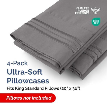 King Standard Pillow Cases - Soft Hotel Quality Pillowcase Covers for Comfy Bedding | Set of 4 Dark Grey