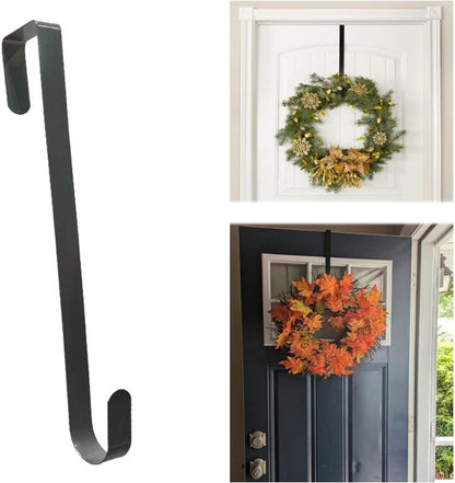 Skiennix 13-Inch Wreath Hanger - Durable Metal Over The Door Hook for Christmas Decor, Black