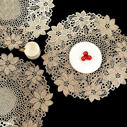 Gold Round Leaf Blooming Placemats Set of 6 - Elegant Table Decor for Dining