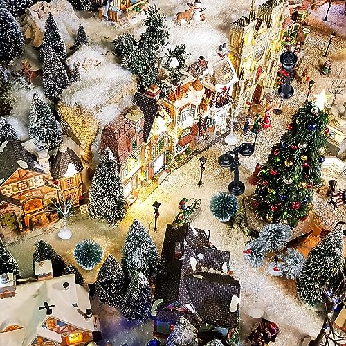 Christmas Village Scene Set with Miniature Trees & Street Lamps - 14 Pcs