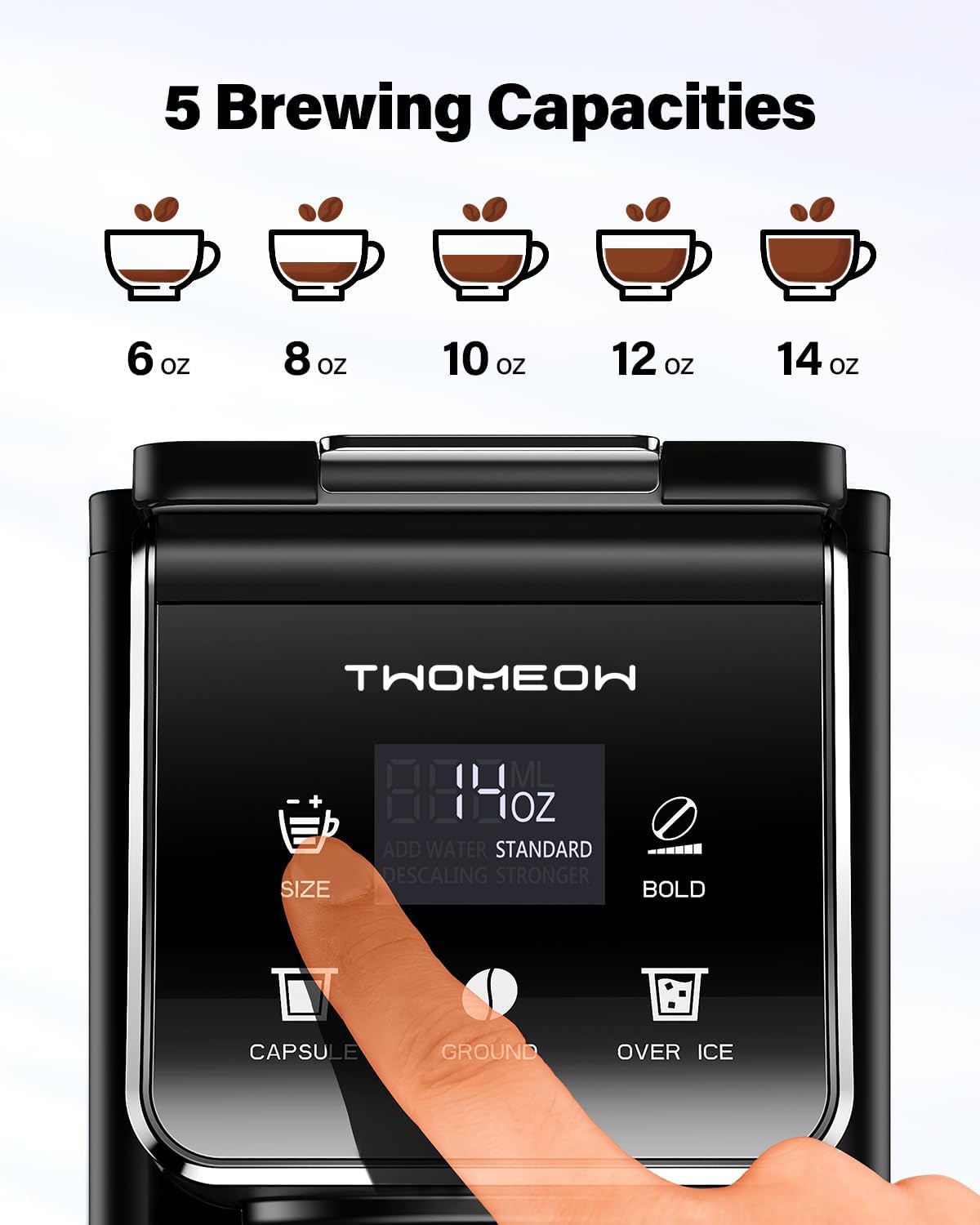 Skiennix Coffee Maker - Hot & Iced Brewing with Bold Setting | 52 Oz Tank, Single Serve for K-Cups & Grounds (Black)