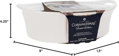 CorningWare French White Oval Casserole - 2.5 Quart with Durable Glass Lid