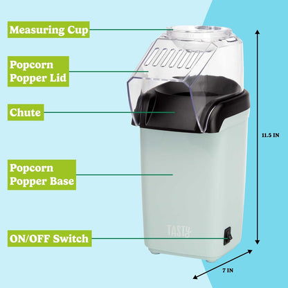 Tasty Hot Air Popcorn Popper - Healthy, Fast & Easy Popcorn Maker with Measuring Cup & Butter Warmer | 8 Cups, Aqua