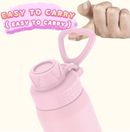 GOPPUS 15oz Stainless Steel Kids Water Bottle - Leakproof & Insulated | BPA-Free, Pink