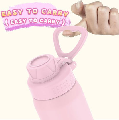 GOPPUS 15oz Stainless Steel Kids Water Bottle - Leakproof & Insulated | BPA-Free, Pink