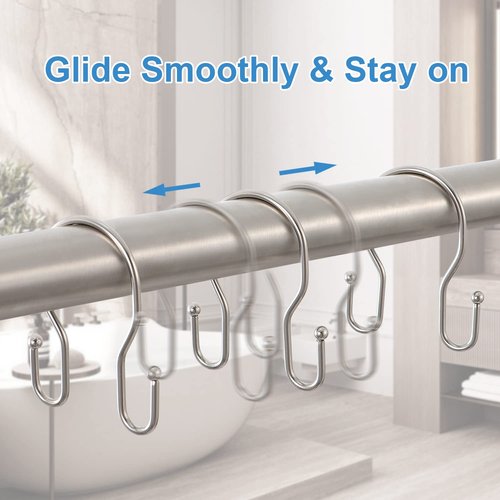24 Pack Double Shower Curtain Hooks Rings, TENOVEL Double Sided Shower Curtain Hooks Rust Proof for Shower Curtain, Stainless Steel Bathroom Shower Hangers Rings for Shower Rods, Brushed Nickel