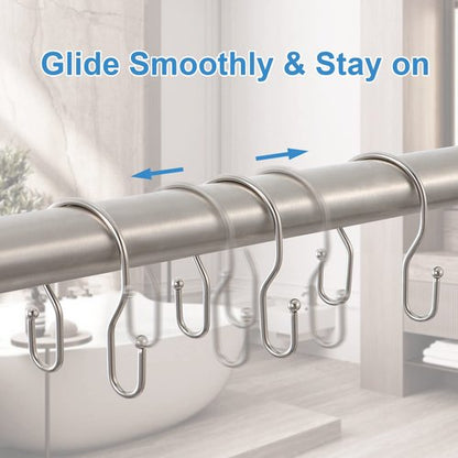 24 Pack Double Shower Curtain Hooks Rings, TENOVEL Double Sided Shower Curtain Hooks Rust Proof for Shower Curtain, Stainless Steel Bathroom Shower Hangers Rings for Shower Rods, Brushed Nickel