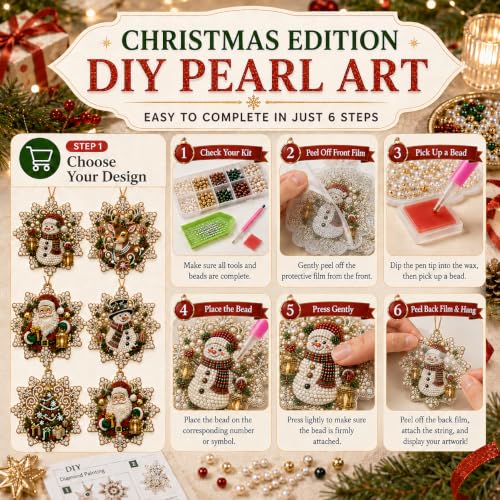 Snowflake Christmas Pearl Art Ornament Kit - DIY Gem Craft for Tree Decor