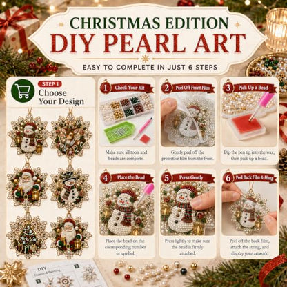 Snowflake Christmas Pearl Art Ornament Kit - DIY Gem Craft for Tree Decor