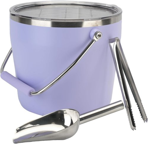 Insulated Beverage & Ice Bucket with Lid - Stainless Steel, Includes Scoop & Tongs, Holds 6 Longnecks or 3 Wine Bottles, Keeps Ice for Hours, Portable Handle for Parties & Outdoors (7.5L)